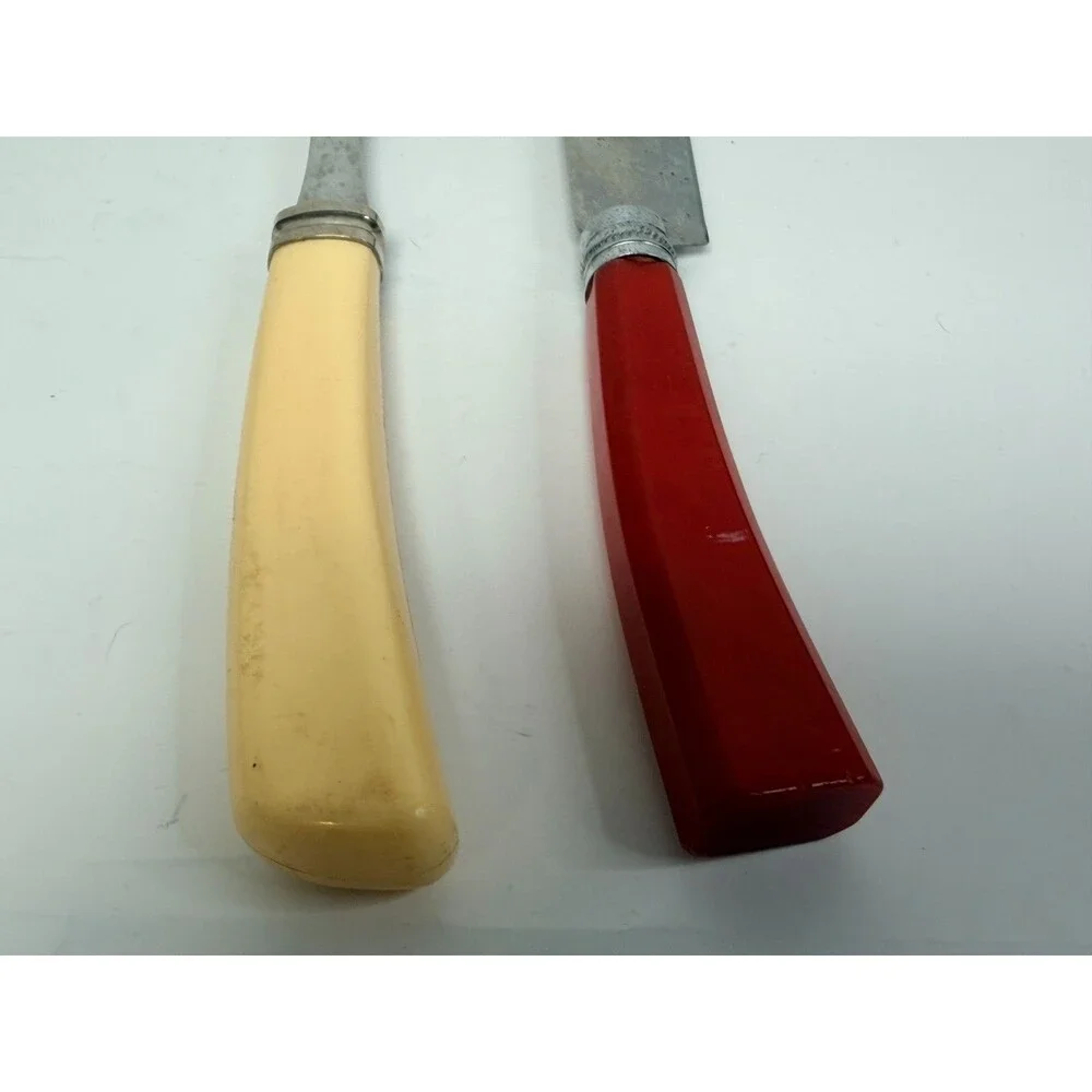 Vintage 2  Piece Carving Set with Red Bakelite and Cream Celluloid Handle